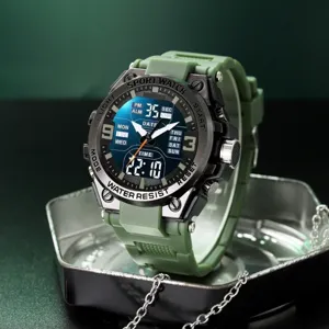 Men multi-functional outdoor sports watch with digital dual display, waterproof and luminous.