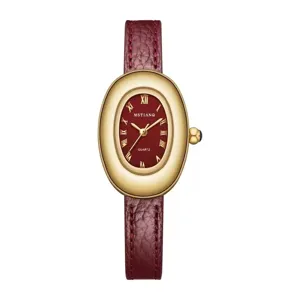 Damen Quarz Uhr elegante ovale Lederarmbanduhr vintage luxus Damenuhr stilvoll
