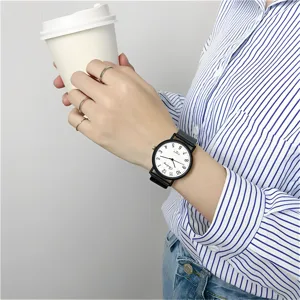 Montre quartz noir et blanc minimaliste pour étudiants, montre élégante et décontractée au quotidien