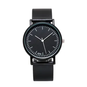 Minimalistische schwarze Quarzuhr mit elegantem Zifferblatt und bequemem Armband.