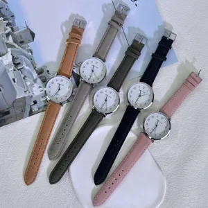 Minimalist Quartz Watch Student Casual Alloy Case PU Leather Strap Round Dial Daily Wear Timepiece