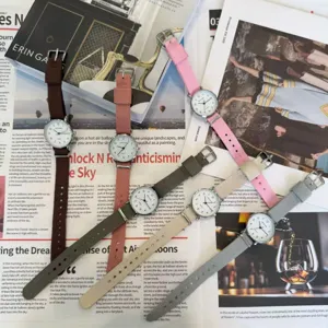 Multi-color quartz watch with nylon canvas strap, classic round dial for students.
