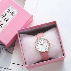 Cherry blossom pink watch cute student minimalist quartz watch with pink leather strap