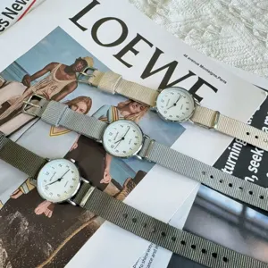 Minimalist Ultra-Thin Quartz Watch For Women Casual Student Wristwatch With Stainless Steel Case And Nylon Canvas Strap