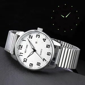 Classic Quartz Watch Large Number White Dial Stainless Steel Band Waterproof Business Wrist Watch For Men And Women