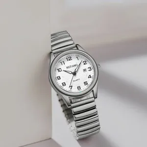 Classic elderly quartz watch with stretch band and clear large numbers for easy daily reading.
