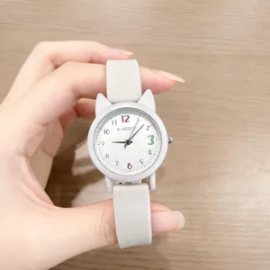 Simpatico orologio gelatina orecchie di gatto donna e studentesse, quarzo stile dettaglio.