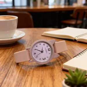 Orologio al quarzo con cinturino in silicone rosa orecchie di gatto per donne stile quotidiano