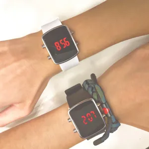 Casual LED digital electronic watch for students, stylish square dial with silicone strap.