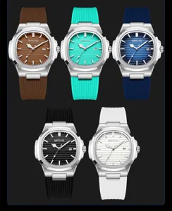 Details der Herren Quarzuhr mit stilvollem Silikonarmband und klassischem Oktopus Zifferblatt.