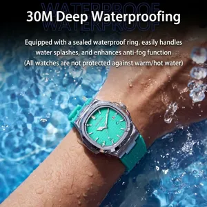 Modische Herrenuhr mit türkisem Zifferblatt und grünem Silikonarmband, 30M wasserdichte Uhr.