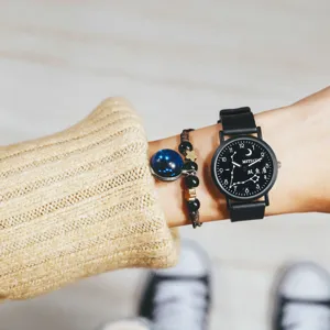 Constellation quartz watch for students and teens, stylish black wrist watch with Pisces design