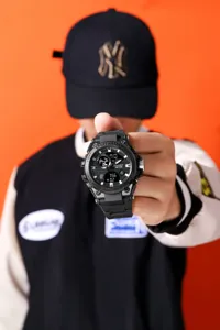 Men tactical waterproof digital sports watch with dual display for youth daily wear.