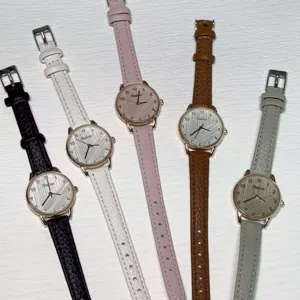 Minimalist women quartz watch set with slim leather strap chic elegant daily wear five colors