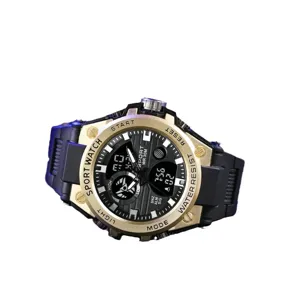 Black gold multi-functional sports electronic watch for men and students, waterproof design.