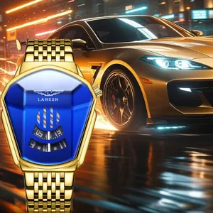 Heren Goud Quartz Horloge Luxe Cool Sport Polshorloge met Unieke Blauwe Wijzerplaat en Band