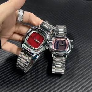 Orologio al Quarzo da Uomo Cinturino in Lega di Acciaio Inossidabile Impermeabile Luminoso Quadrante Quadrato Orologio da Polso