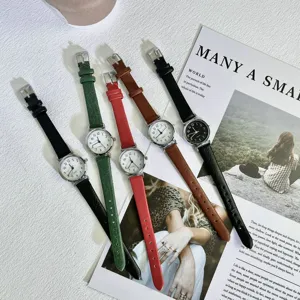 Chic vintage style women quartz watch with slim leather strap small dial elegant wristwatch