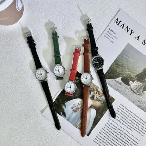 Minimalist vintage women watch set with slim leather strap and small dial for daily wear