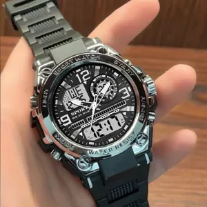 Heren digitale sporthorloge waterdicht militaire stijl gedetailleerde weergave