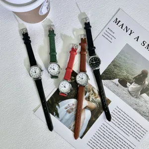 Chic vintage style quartz watch for women, slim leather strap small dial casual wristwatch.
