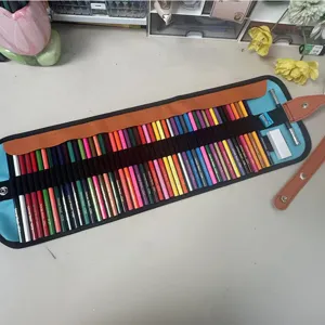 50-color colored pencil roll-up canvas storage bag set with sharpener eraser detail