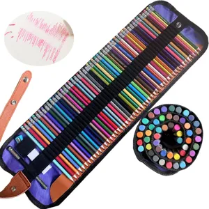 50-kleur uitwisbare kleurpotloden set met canvas roltas voor tekenen kunst schoolstudenten detail