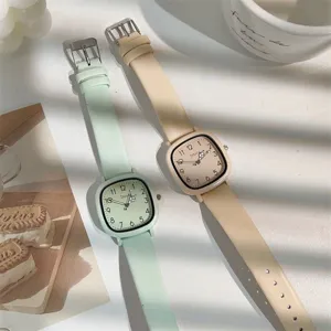 Minimalist ins style women watch with square dial and leather strap, perfect for daily wear.