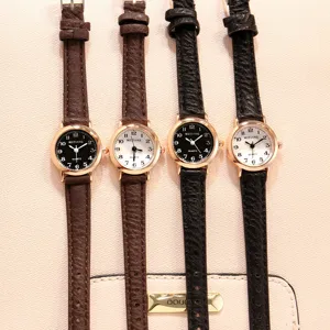 Women's Vintage Minimalist Small Dial Quartz Watch Alloy Faux Leather Strap Student Casual Wristwatch