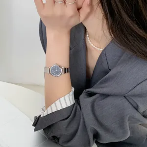 Minimalist vintage women's watch with metal mesh strap elegant business quartz wristwatch