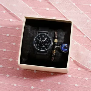 Constellation quartz watch and matching bracelet gift set for students, stylish casual look.