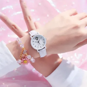 Damen Quarzuhr weißes Armband Gänseblümchen Zifferblatt lässig Ästhetik Studenten Uhr