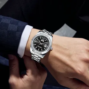 Montre classique etanche en acier inoxydable pour homme avec date et cadran noir