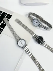 Minimalist women quartz watch retro stainless steel stretch band small dial casual wristwatch