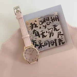 Minimalist pink quartz watch for women and students, ins style delicate wristwatch.