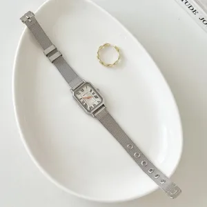 Orologio al Quarzo Rettangolare da Donna Numeri Romani Cassa in Lega Cinturino in Acciaio Inossidabile Moda Orologio da Polso Casual