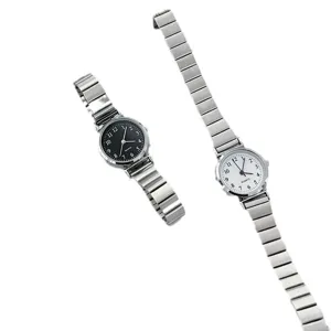Minimalist women quartz watch with metal expansion band, elegant retro style daily casual wear.