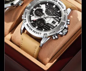 Heren multifunctioneel quartz horloge met lederen band, stijlvol waterdicht design.