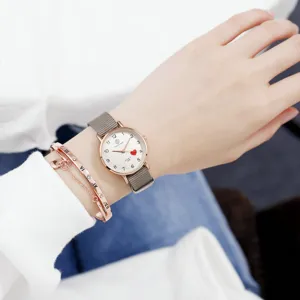 Stainless Steel Quartz Watch with Mesh Strap and Bracelet Set for Women Casual Daily Wear