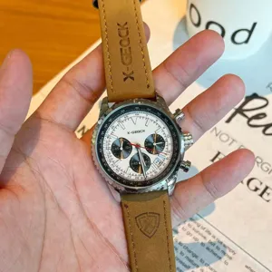 Orologio uomo quarzo cronografo multifunzione luminoso affari casual pelle cinturino.
