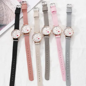 Minimalist nylon strap quartz watch for women, cute college style casual wrist watch.
