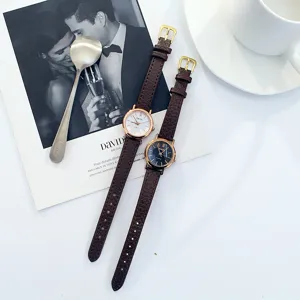 Minimalist Alloy Faux Leather Strap Quartz Watch Vintage Round Dial Pointer Wristwatch For Women Casual Daily Jewelry