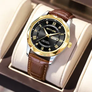 Luxury Business Quartz Watch For Men Waterproof Luminous Calendar Date Roman Numerals Dial Leather Strap Men's Wristwatch