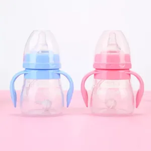 Silicone Baby Bottle With Handles And Straw Anti Colic Wide Neck Training Drinking Cup For Infant Toddler Feeding