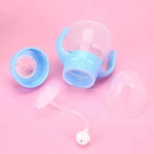 Baby training bottle with handle and gravity ball straw, 150ml wide neck silicone cup.
