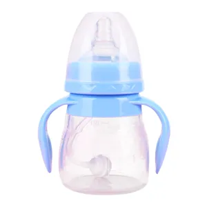 Baby bottle with dual handles and gravity ball straw, 150ml capacity, wide neck design.
