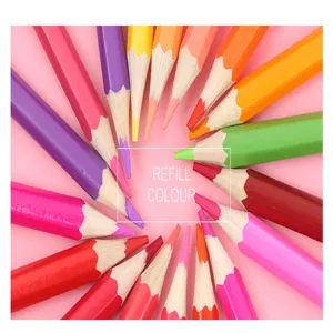 Detailed close-up of colorful drawing pencils in radial pattern, smooth wood texture.
