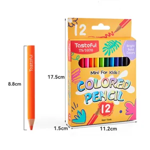 Kids mini colored pencils set, 12 vibrant shades in a portable paper box packaging.