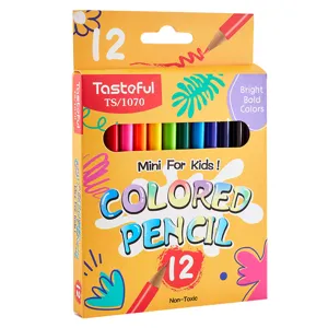 Mini colored pencil set for kids, 12 vibrant colors, non-toxic drawing art supplies.