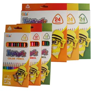 Triangular color pencils set, 12 and 24 colors oil-based colored pencils for kids drawing.